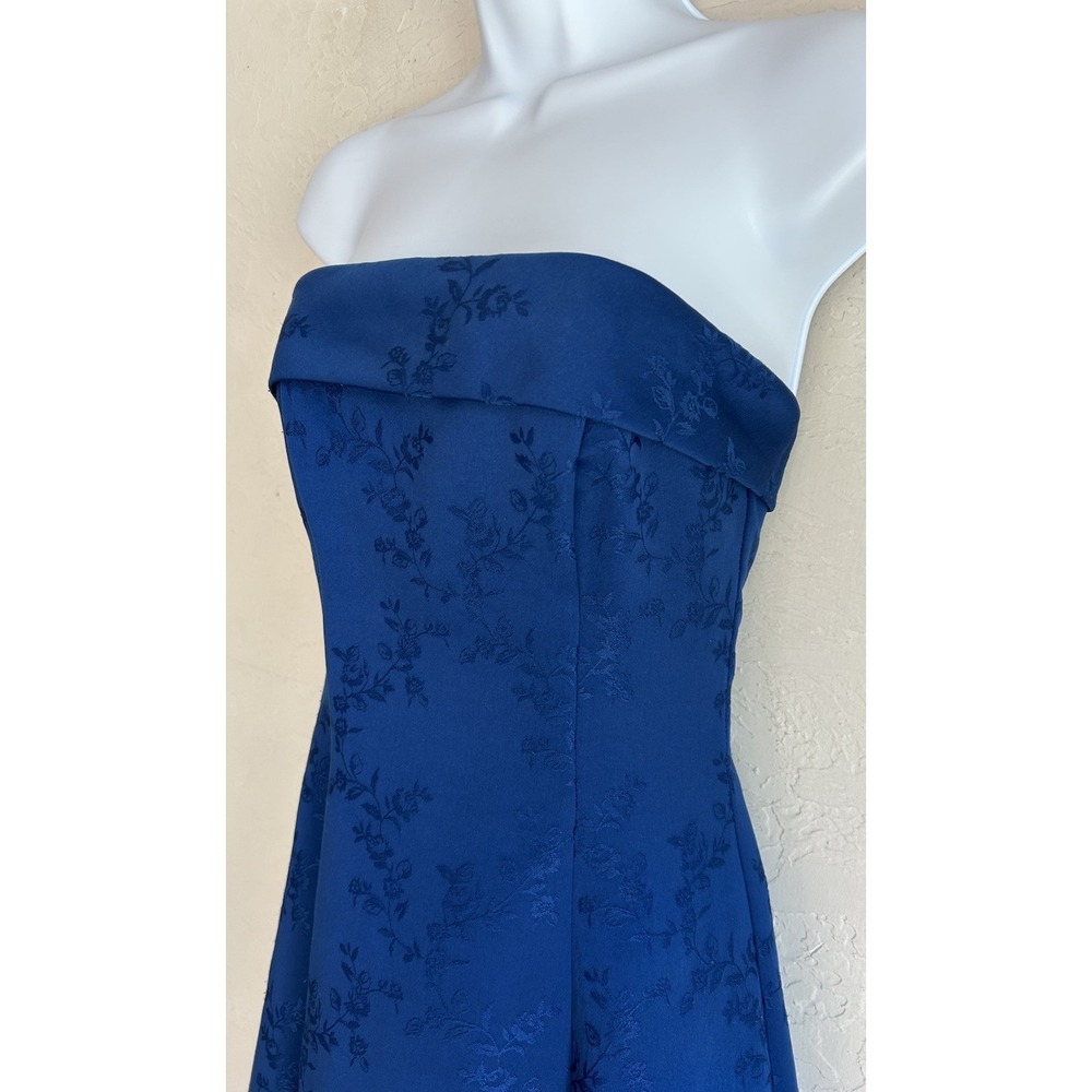 Vintage 90s Y2K Strapless Formal Gown 3 4 Blue Embroidered Romantic Prom Dress - Picture 3 of 7